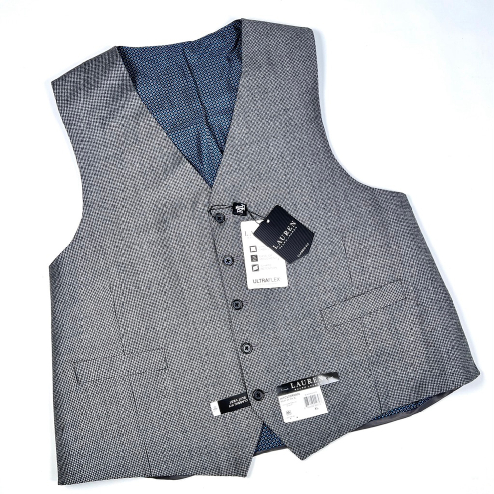 NWT LAUREN Ralph Lauren Gray Houndstooth Vest XL 100% Wool